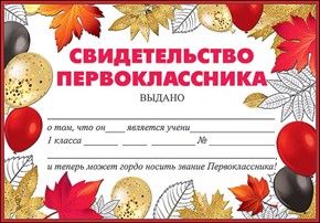 Свидетельство Первоклассника шарики и листья