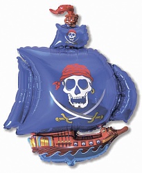 Шар фольга Фигура Корабль Пиратский синий (FM)G36