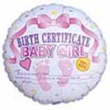 Шар Круг фольга 18" Сертификат о рождении девочки (BL)