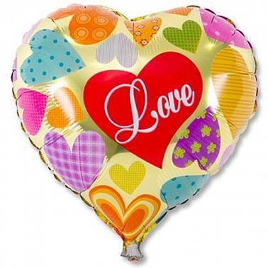 Шар фольга Сердце 18" Love Разноцветные сердца (FL)