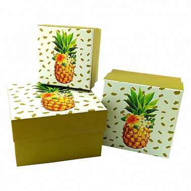 Коробка Квадрат Сочный ананас №3 13,2*13,2*7,6 см