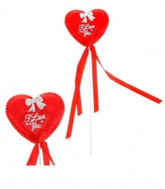 Сердце сувенирное на палочке ткань"Надпись с бантиком", красный Любовь