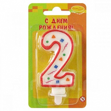 Свеча-цифра "2" Красное конфетти