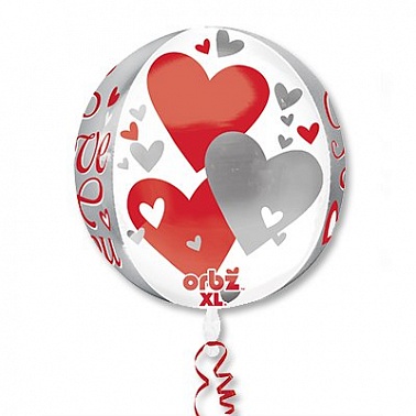 Шар Сфера фольга 16" ILY Сердца парящие G20 Любовь