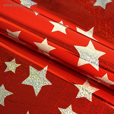 Бумага голографическая Звезды красная 70*100 см