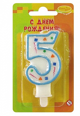 Свеча-цифра "5" голубое конфетти