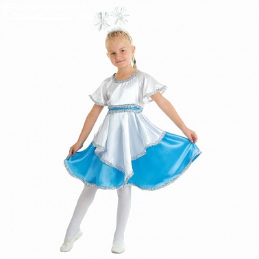Костюм Снежинка бело-голубая (платье, ободок) 