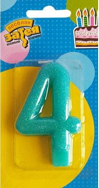 Свеча-цифра "4" Блестящая 1 шт