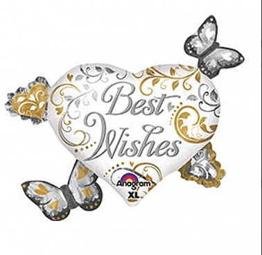Шар фольга Фигура Бабочки Сердца Best Wishes (AN)G36