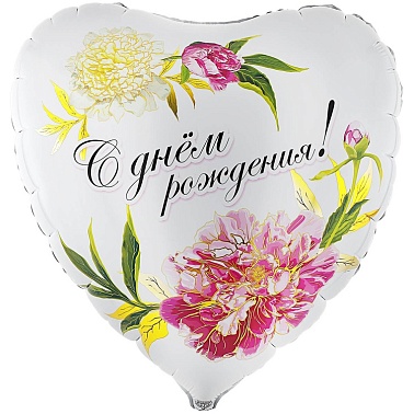 К Шар Сердце 31" РУС ДР Пионы